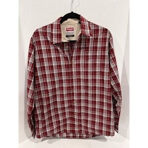 Wrangler Mens Size M‎ Button Up Shirt Wrinkle Resistant Red Plaid Cowboy Western